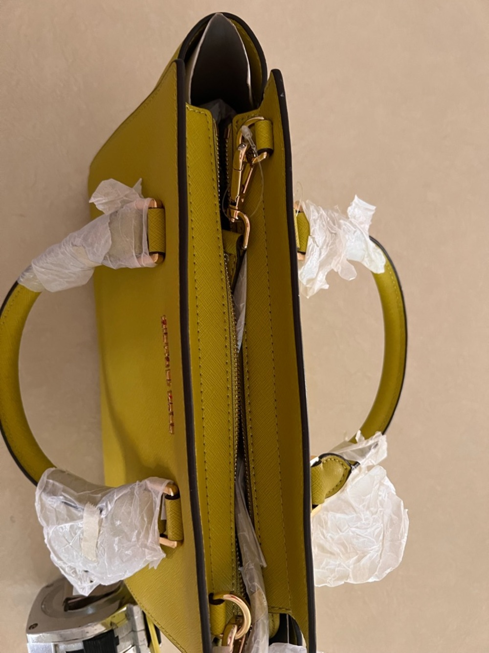 MICHAEL Michael Kors Yellow-Green Saffiano Leather Satchel - Picture 6 of 15